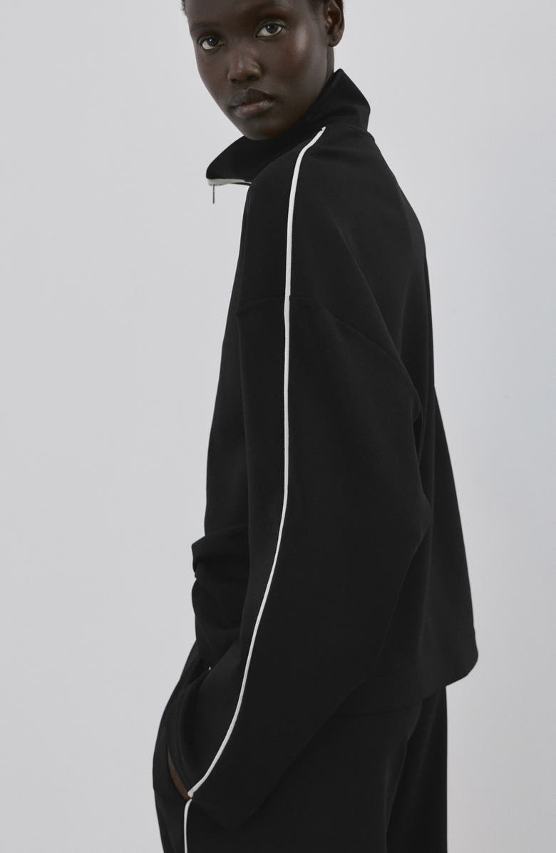 MANGO Side Piped Knit Wide Leg Pants, Alternate, color, Black