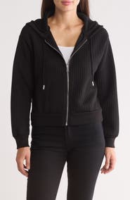 T Tahari Rib Knit Zip Hoodie
