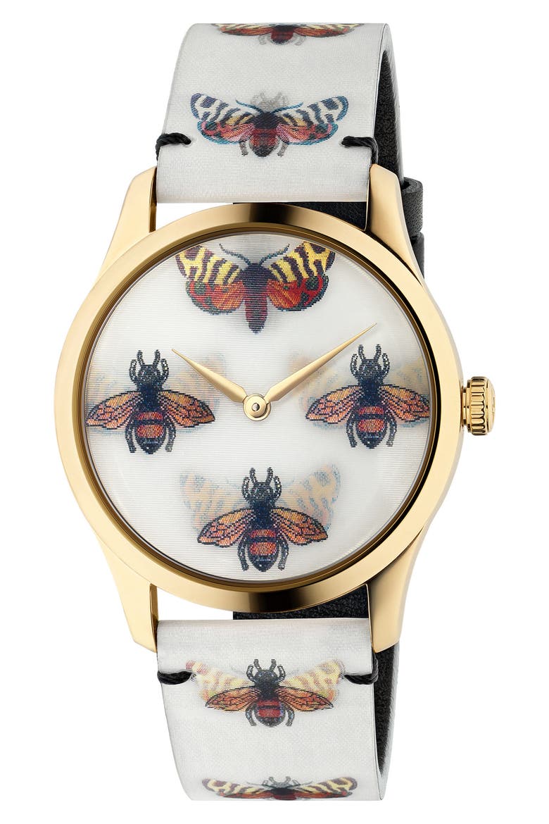 G-Timeless Holo Strap Watch, 38mm, Alternate, color, WHITE/ GOLD