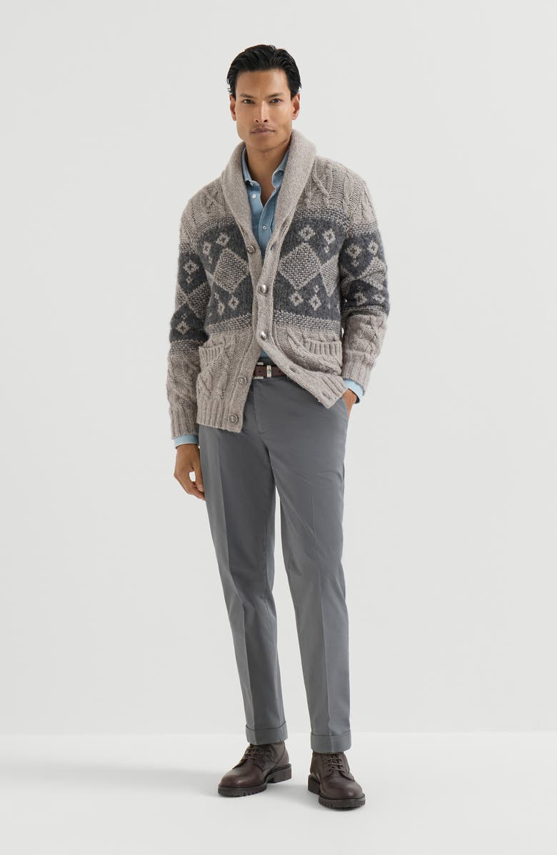 Brunello Cucinelli Garment-dyed Italian fit trousers in American Pima comfort cotton gabardine, Alternate, color, Silver