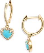 Meira T 14k Gold Heart Turquoise & Diamond Hoop Earrings