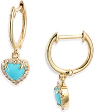 Meira T 14k Gold Heart Turquoise & Diamond Hoop Earrings