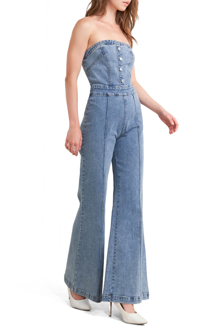 Strapless Flare Leg Denim Jumpsuit, Alternate, color, INDIGO DENIM