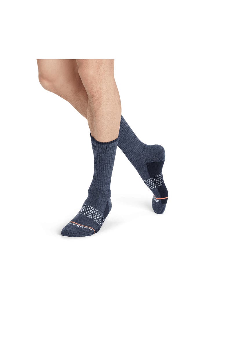 Heathered Colorblock Merino Wool Blend Calf Socks, Alternate, color, BLUE AGATE