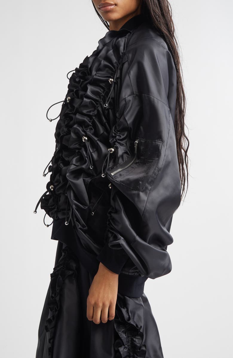 Noir Kei Ninomiya Drawcord Ruffle Twill Bomber Jacket, Alternate, color, Black