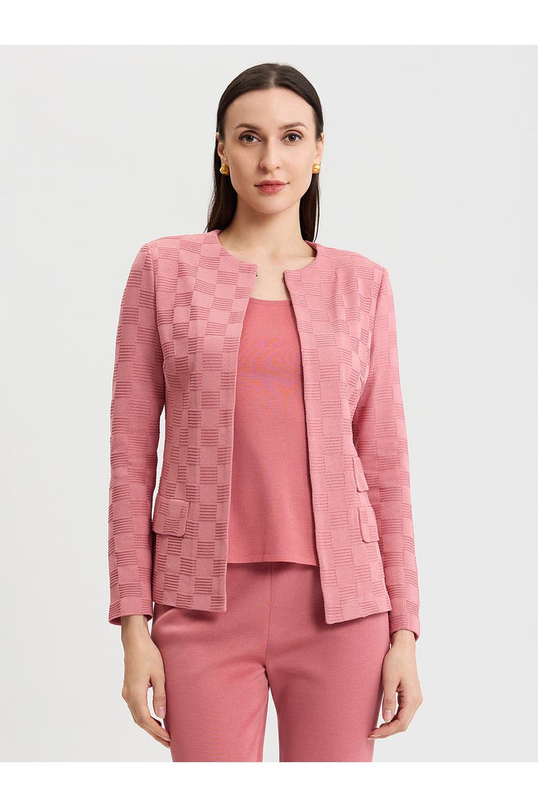 Tailored Tonal Checkered Knit Jacket, Alternate, color, Honey Suckle