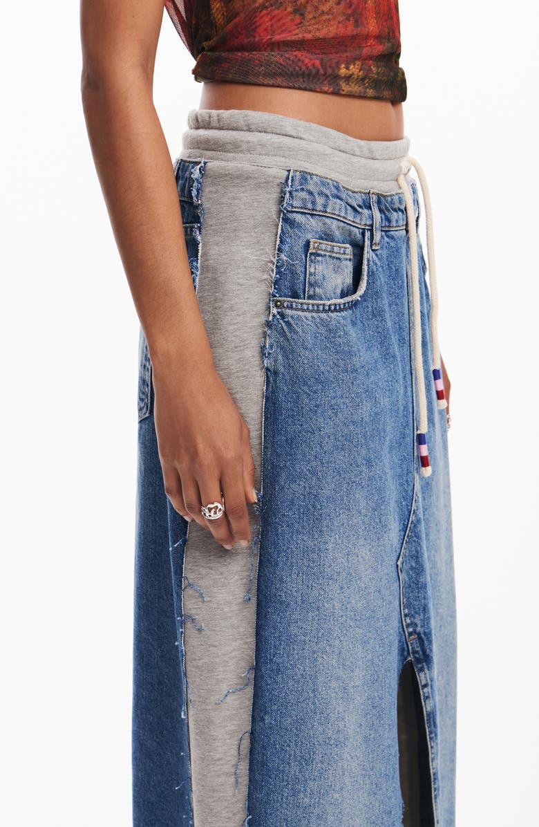 Desigual Pekin Fleece Trim Denim Skirt, Alternate, color, 