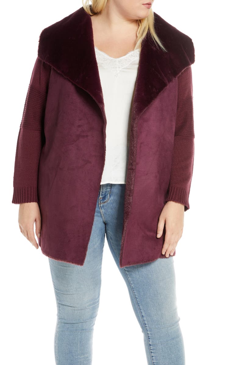Single Thread Sweater Jacket with Faux Fur Trim, Main, color, 