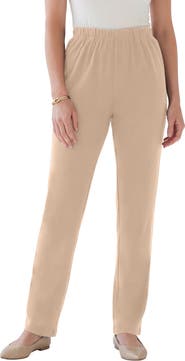 Roaman's Plus Size Soft Knit Relaxed Pull-On Straight Leg Pant