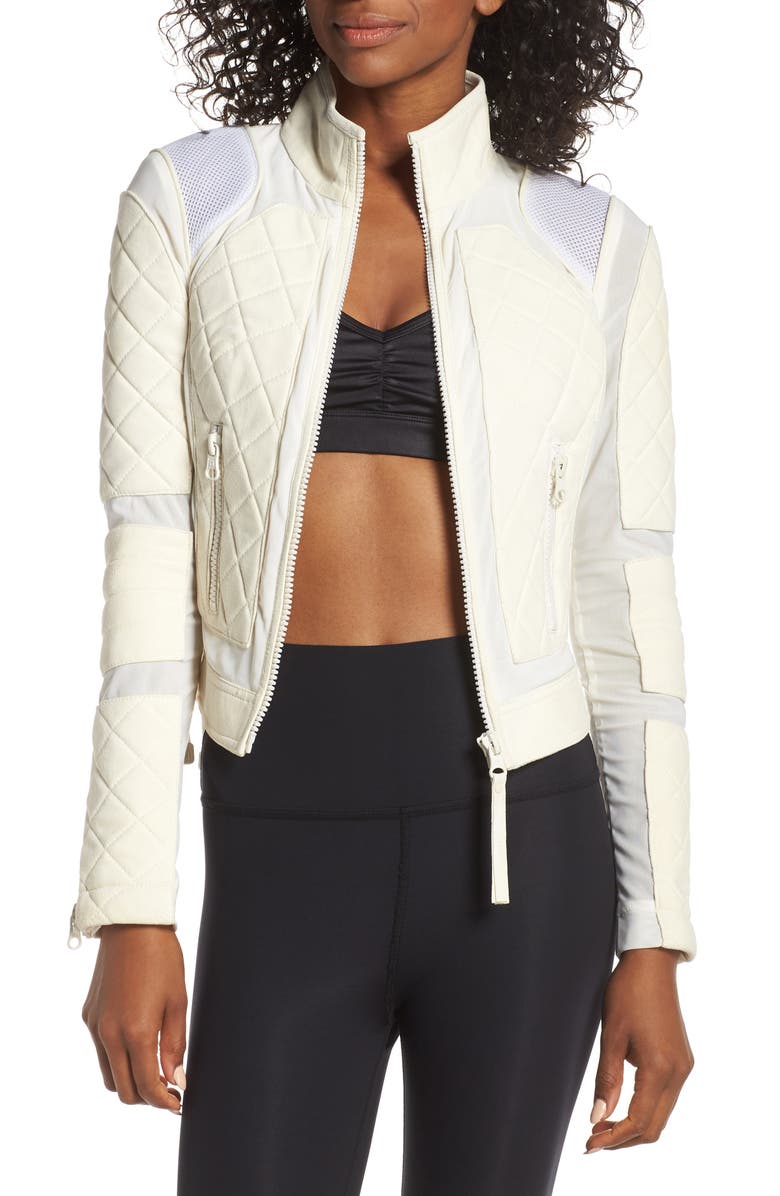 Blanc Noir Suede & Mesh Moto Jacket, Main, color, 