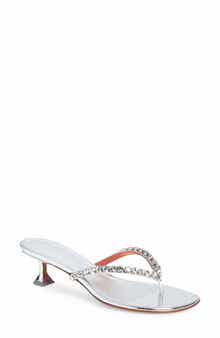 Amina Muaddi Gigi Metallic Crystal Strap Kitten Heel Sandal