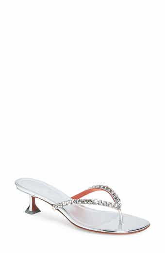 Amina Muaddi Gigi Metallic Crystal Strap Kitten Heel Sandal