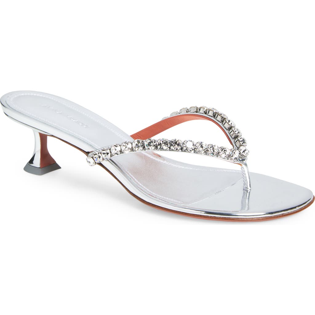 Amina Muaddi Gigi Metallic Crystal Strap Kitten Heel Sandal in Mirror Silver/White Crystals  product