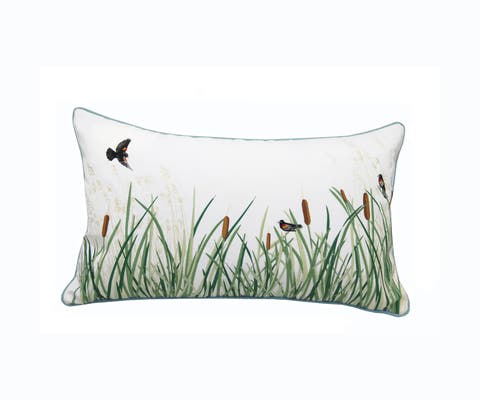 Cattails & Red Winged Blackbird Indoor/Outdoor Throw Pillow