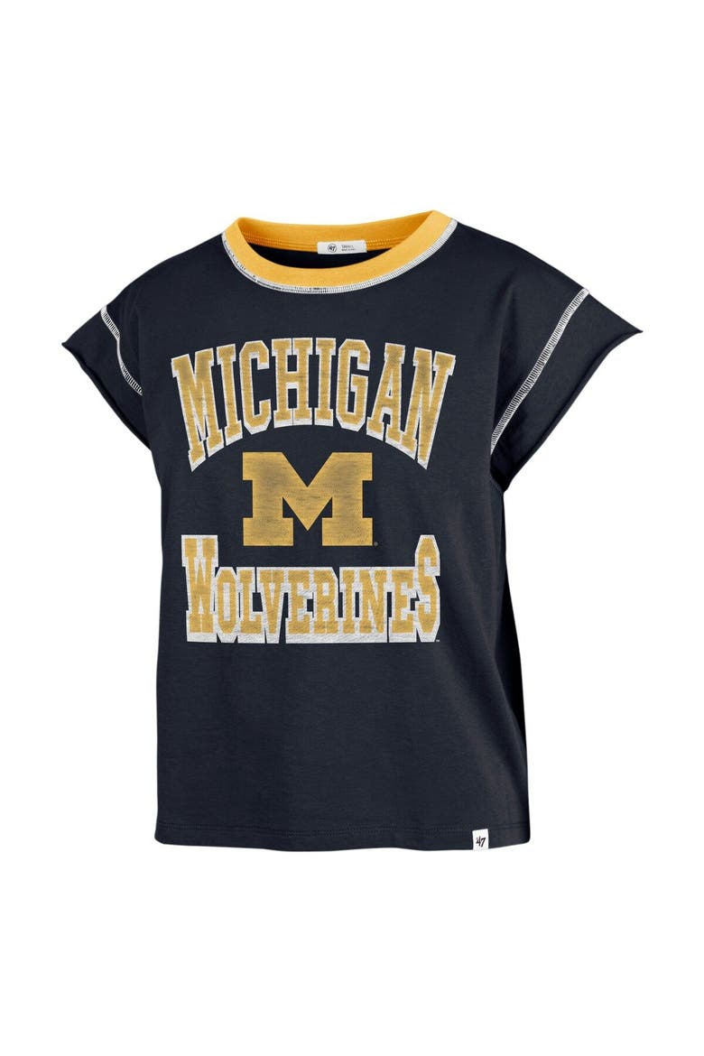 Women's '47 Navy Michigan Wolverines Sound Up Maya Cutoff T-Shirt, Alternate, color, Navy
