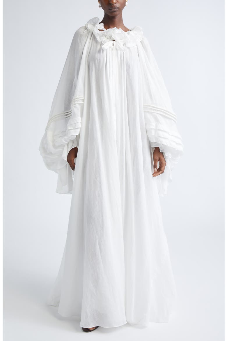 Rebellion Long Sleeve Corded Billow Ramie Maxi Dress, Main, color, IVORY