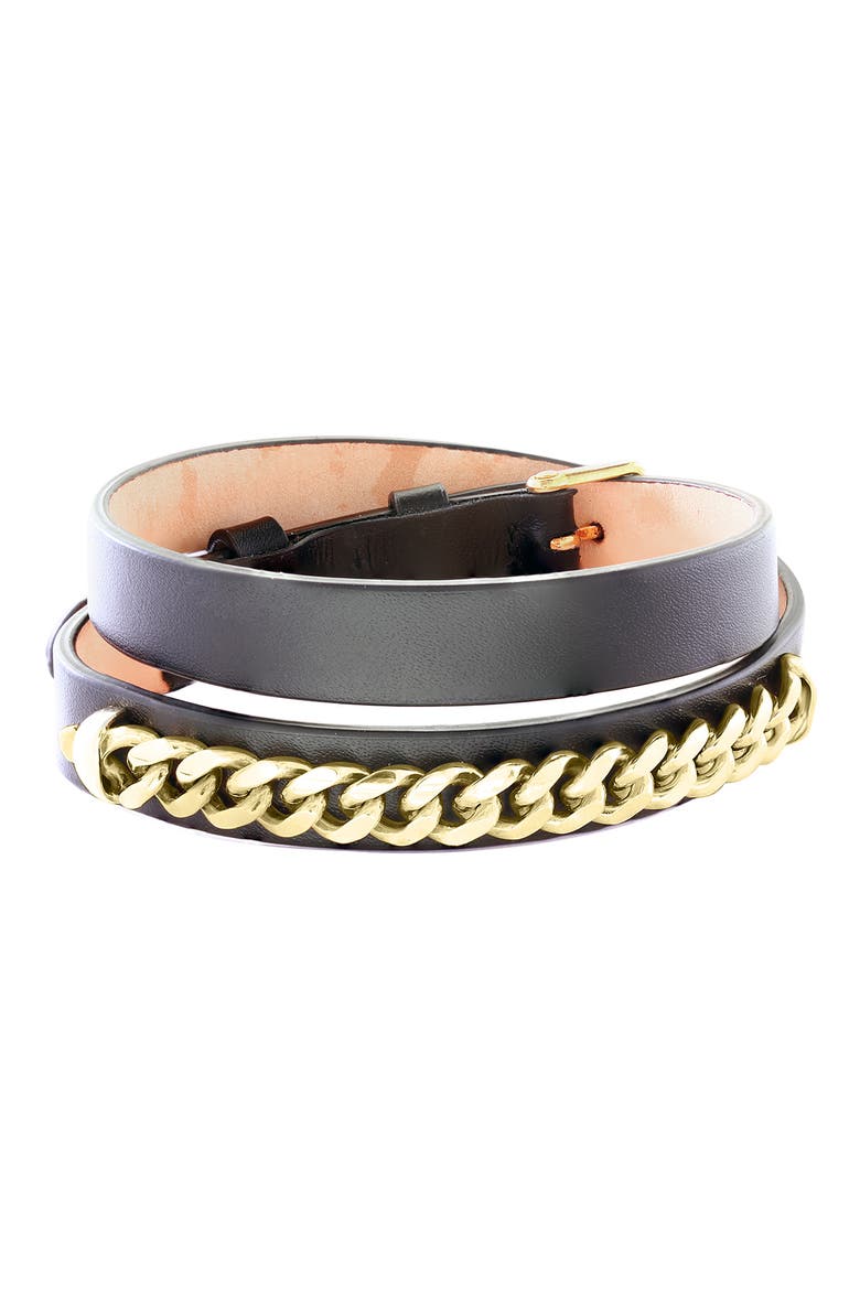 Men's Leather & Chain Bracelet, Main, color, BLACK