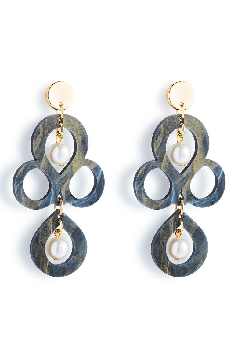 Petite Batik Earrings - Black Swirl & Pearl, Main, color, Black Swirl & Pearl