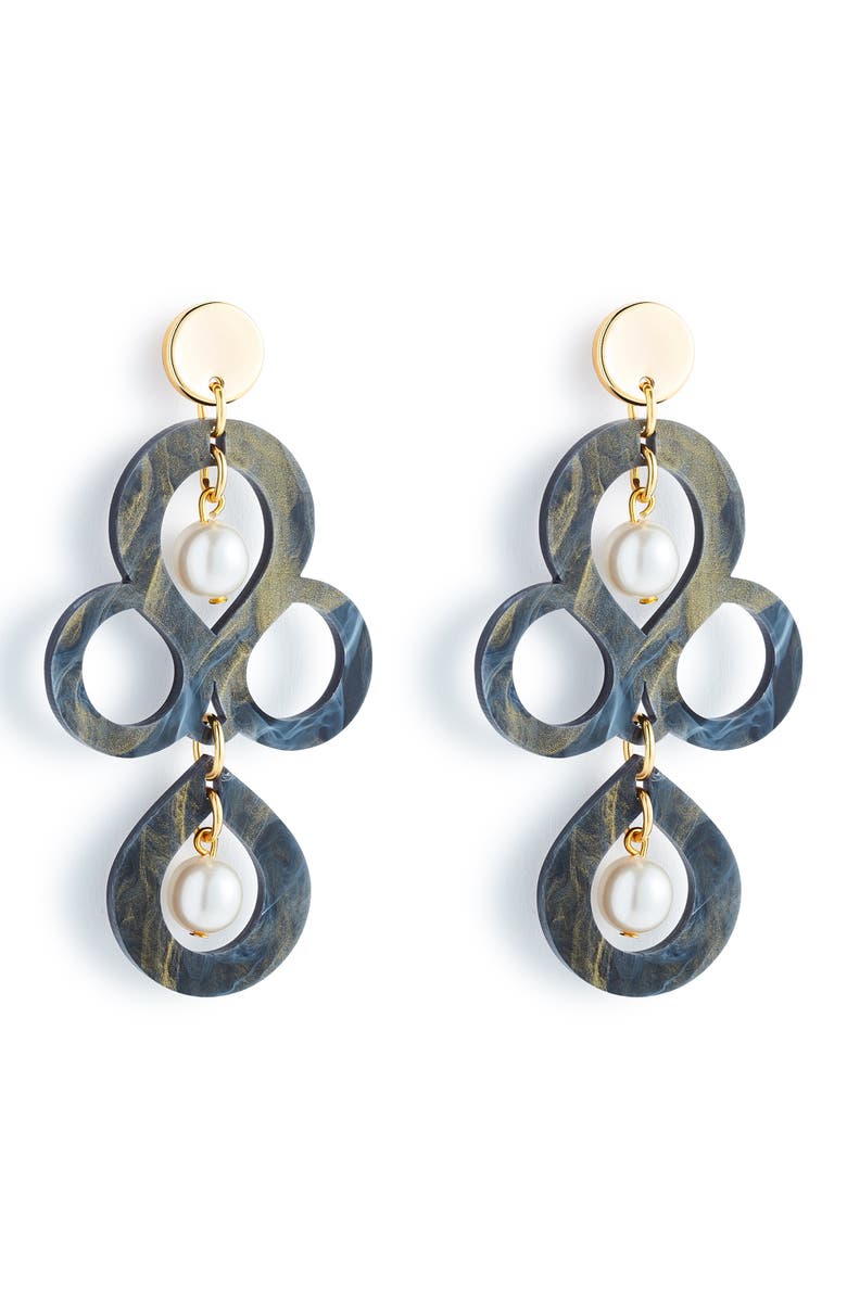 Toolally Petite Batik Earrings - Black Swirl & Pearl, Main, color, Black Swirl & Pearl