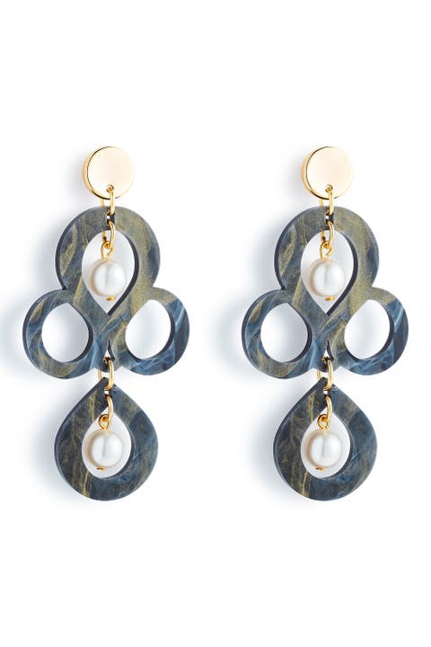 Petite Batik Earrings - Black Swirl & Pearl