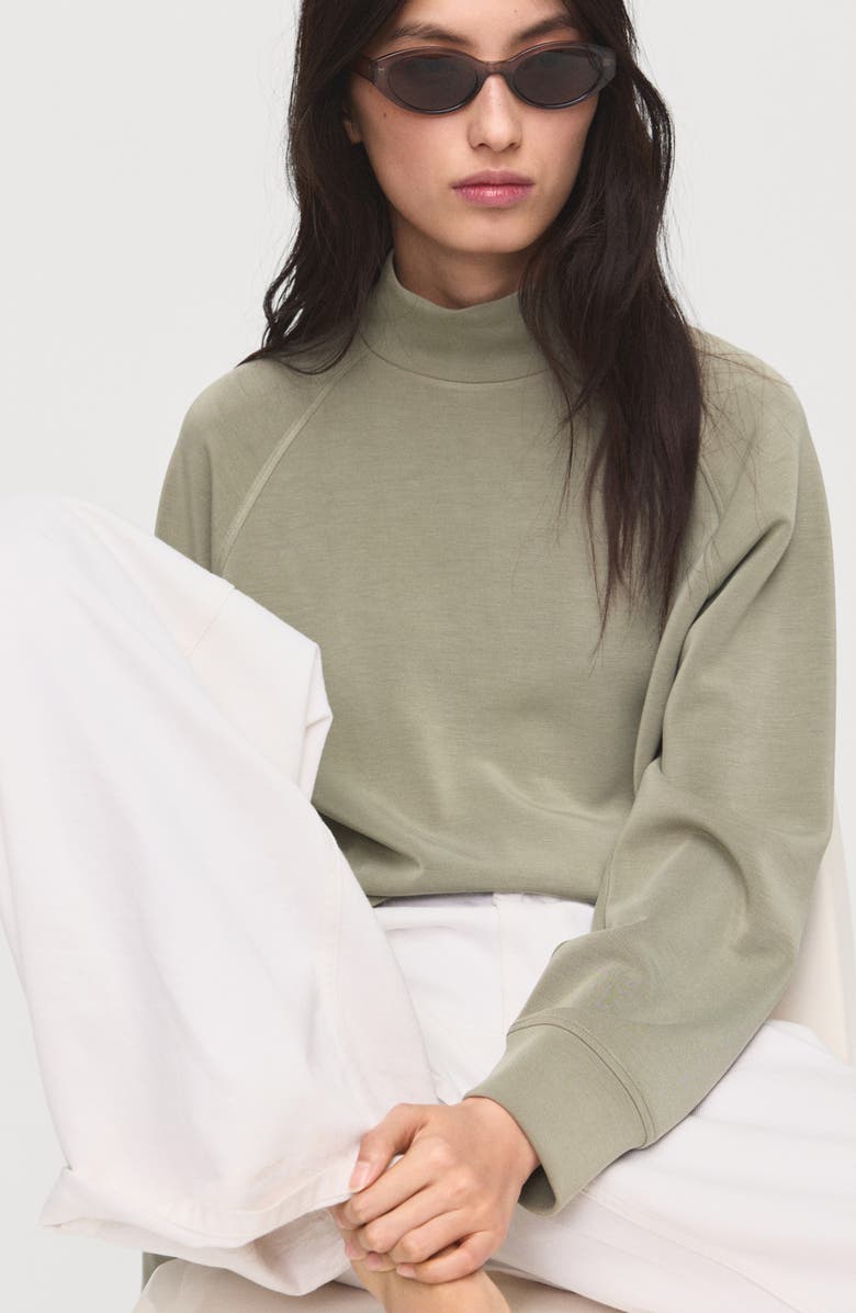 MANGO Mock Neck Sweatshirt, Alternate, color, Khaki Green
