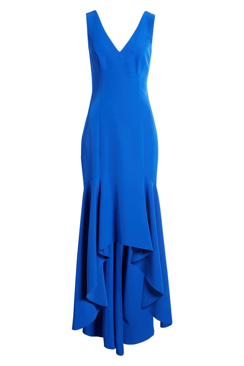 Crepe High/Low Gown, Alternate, color, COBALT