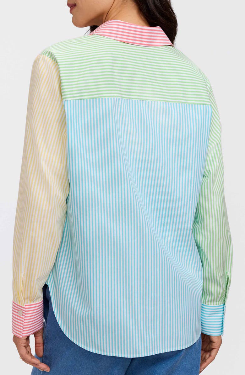 Foxcroft Meghan Colorblock Stripe Cotton Button-Up Shirt, Alternate, color, Pink Multi
