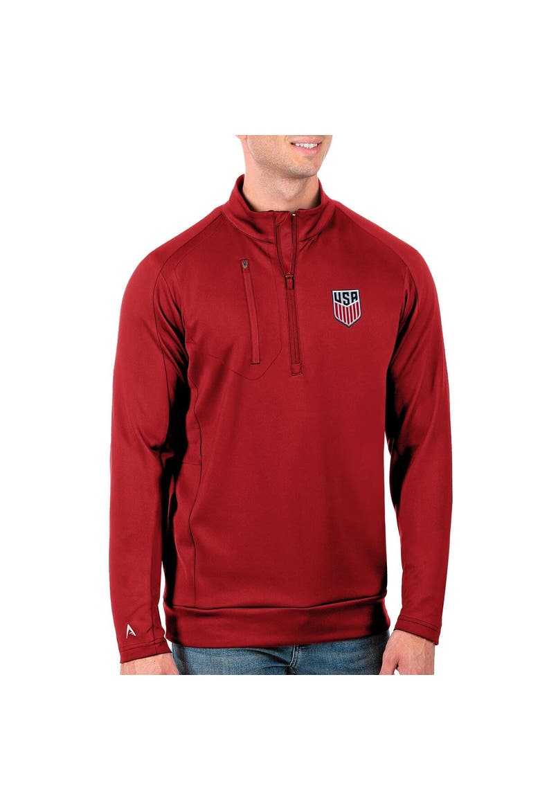 Men's Antigua Red USMNT Generation Quarter-Zip Top, Main, color, Red
