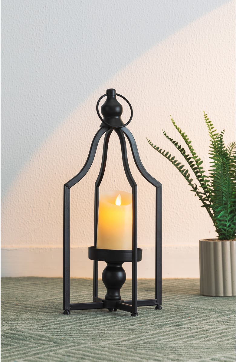 Glitzhome Modern Farmhouse Metal Decorative Lantern Candle Holder, Alternate, color, Black