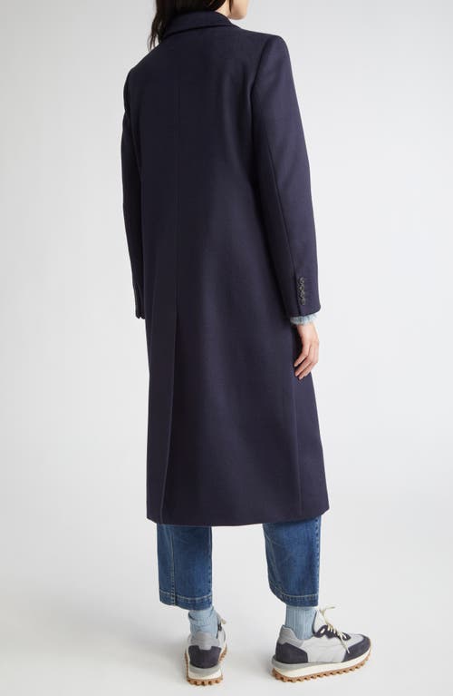 Eleventy Double Breasted Virgin Wool Longline Coat In Blue