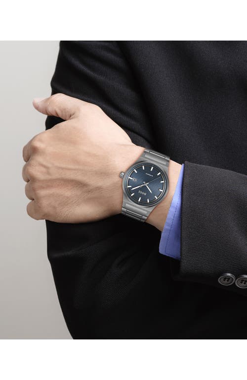 Hugo Boss Men Candor Auto Automatic Ionic Plated Gray Steel Watch 41mm