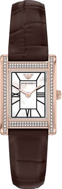 Emporio Armani Genni Mother-of-Pearl Leather Strap Tank Watch, 22mm x 32mm