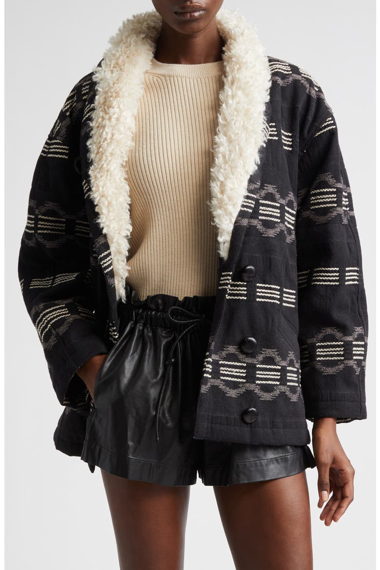 Qayla Stripe Coat with Faux Fur Trim, Main, color, FADED BLACK