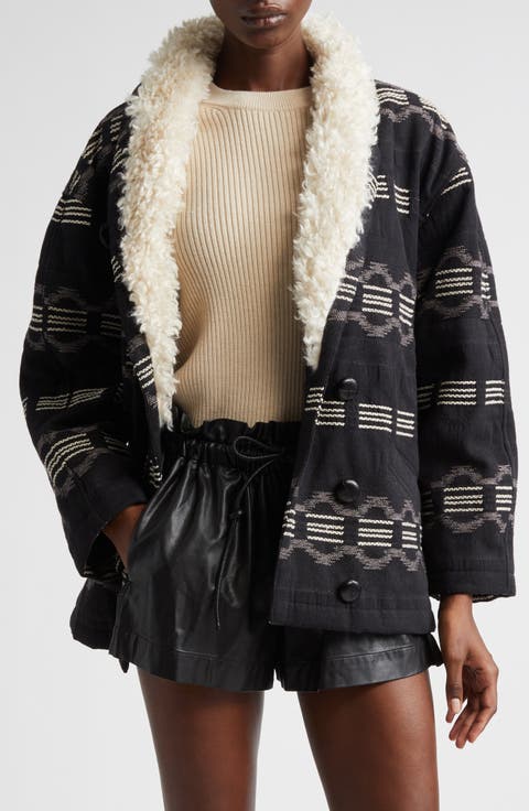 Qaya Stripe Coat with Faux Fur Trim