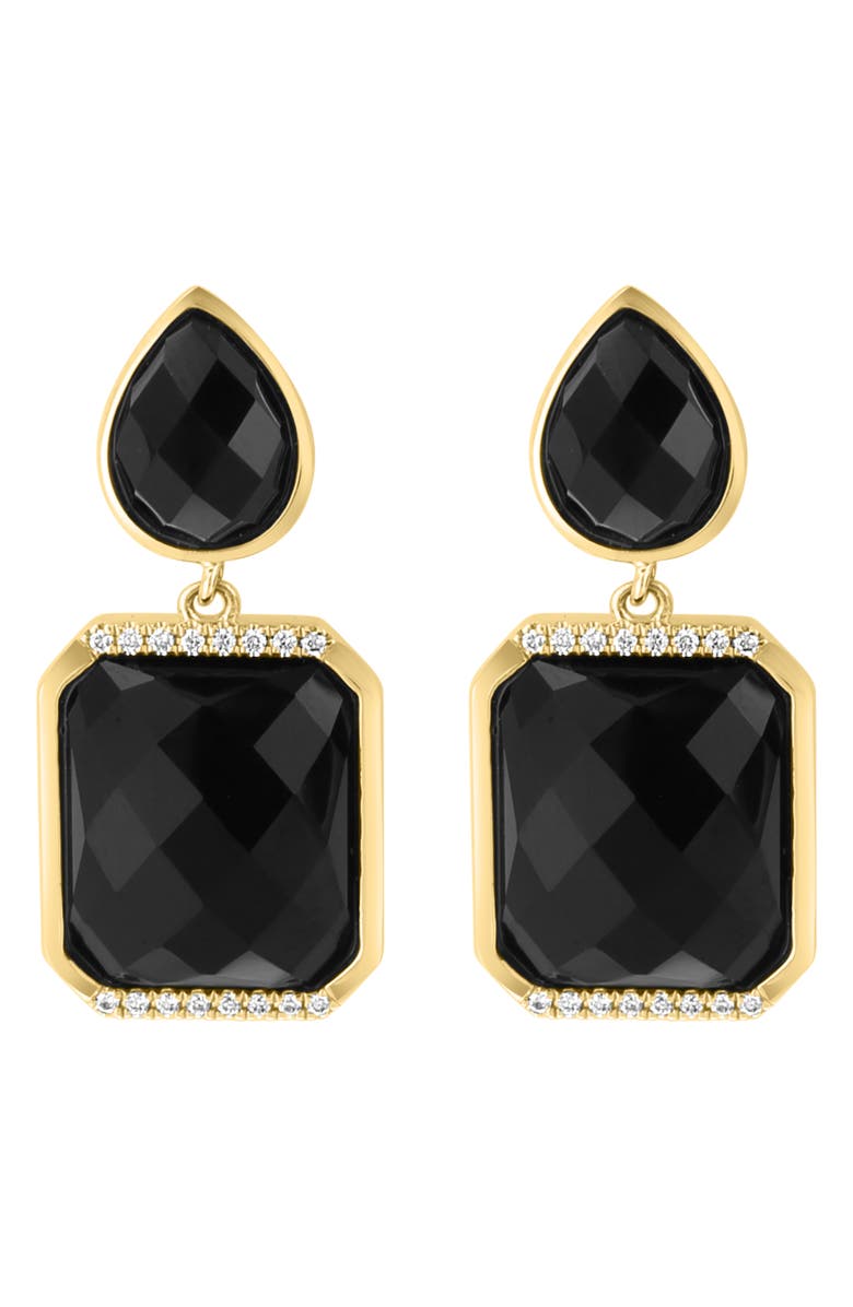 EFFY 14K Gold Diamond & Onyx Drop Earrings, Main, color, 