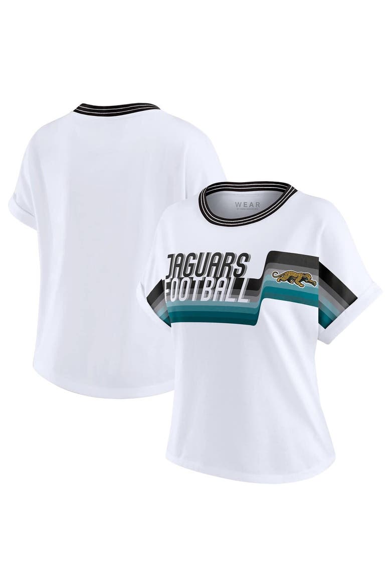 Women's WEAR by Erin Andrews White Jacksonville Jaguars Cropped Center Stripe Dolman T-Shirt, Main, color, White