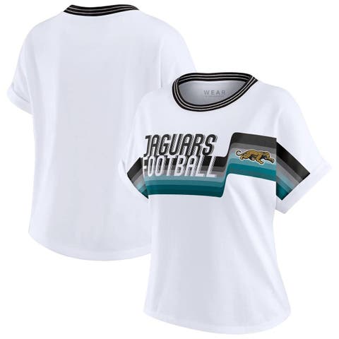 Women's WEAR by Erin Andrews White Jacksonville Jaguars Cropped Center Stripe Dolman T-Shirt