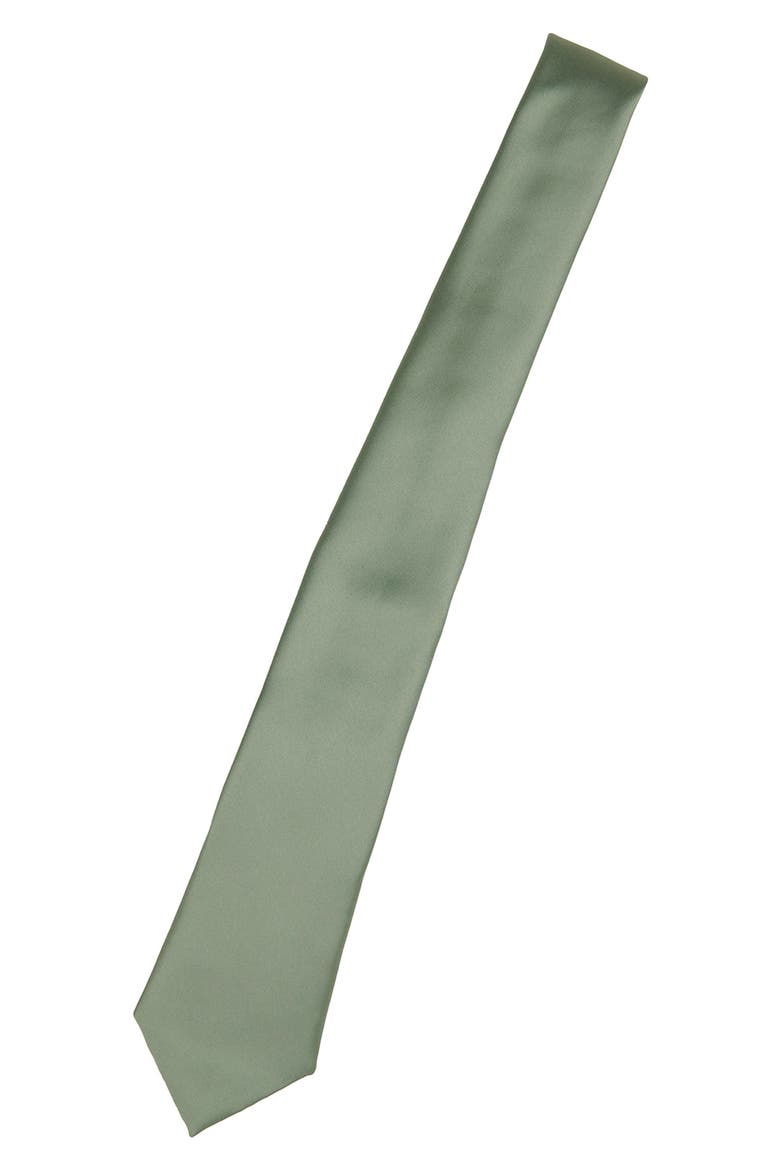 Men's Solid Satin X-Long Tie, Alternate, color, SAGE