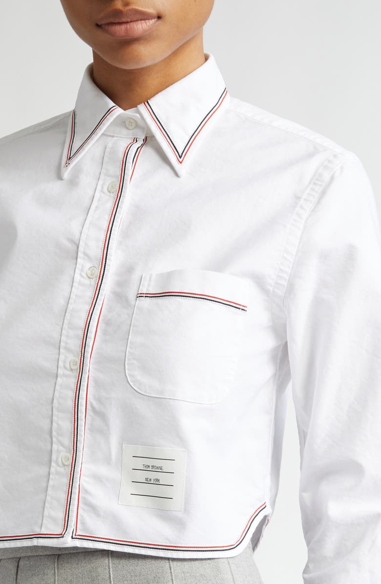 Thom Browne Crop Cotton Poplin Button-Up Shirt, Alternate, color, White