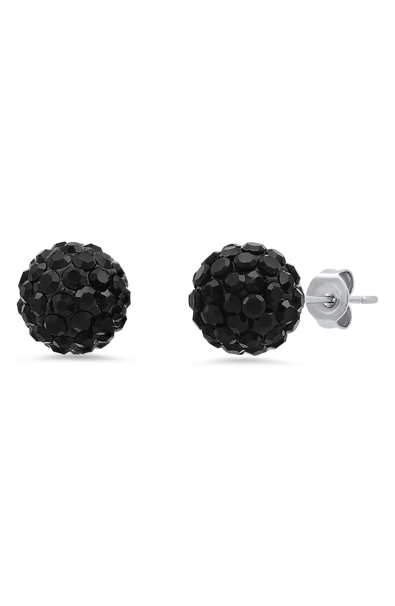 HMY JEWELRY IP Black Stainless Steel Pave Simulated Diamond 10mm Ball Stud Earrings