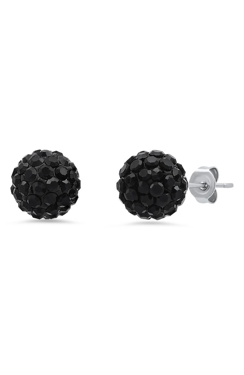 HMY JEWELRY IP Black Stainless Steel Pave Simulated Diamond 10mm Ball Stud Earrings, Main, color, Metallic