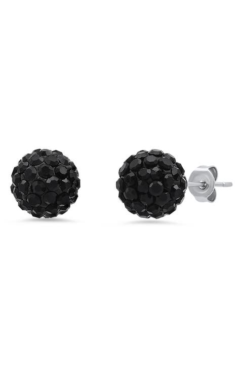 IP Black Stainless Steel Pave Simulated Diamond 10mm Ball Stud Earrings