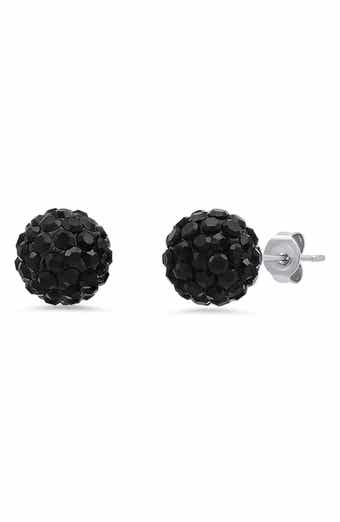 HMY JEWELRY IP Black Stainless Steel Pave Simulated Diamond 10mm Ball Stud Earrings