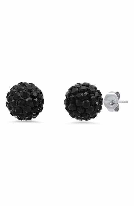 HMY JEWELRY IP Black Stainless Steel Pave Simulated Diamond 10mm Ball Stud Earrings