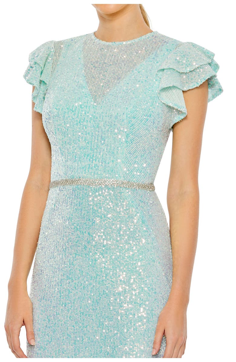 Mac Duggal Sequined High Neck Flutter Sleeve Gown, Alternate, color,