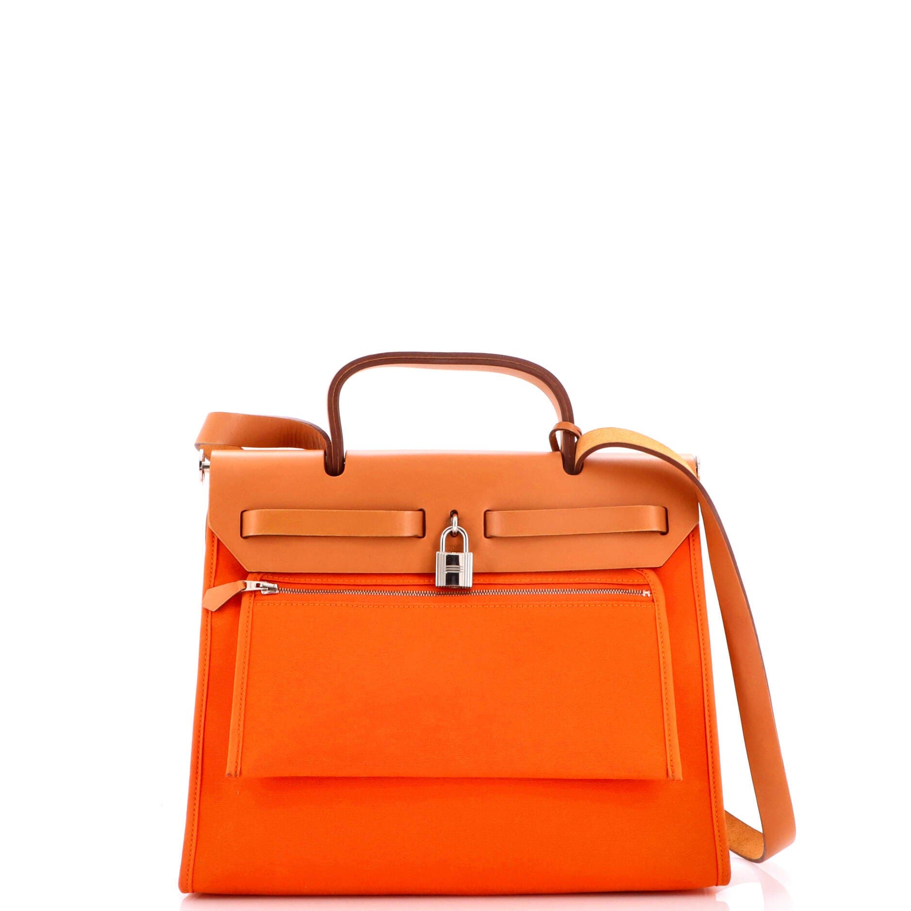 Pre-Owned Hermes Herbag Zip Leather and Toile 31, Alternate, color, Orange H