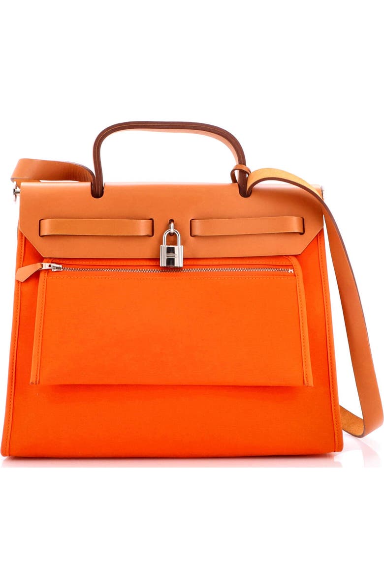 Pre-Owned Hermes Herbag Zip Leather and Toile 31, Alternate, color, Orange H