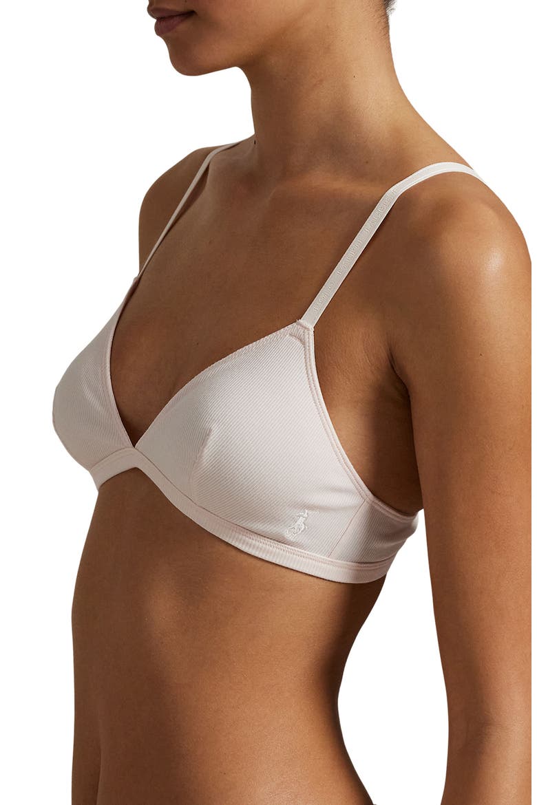 Stretch Cotton Rib Triangle Bralette, Alternate, color, GARDEN ROSE