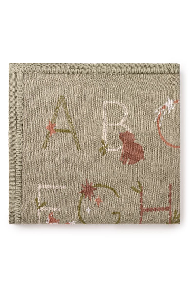 Elegant Baby Alphabet Cotton Knit Blanket, Main, color, Sage Green