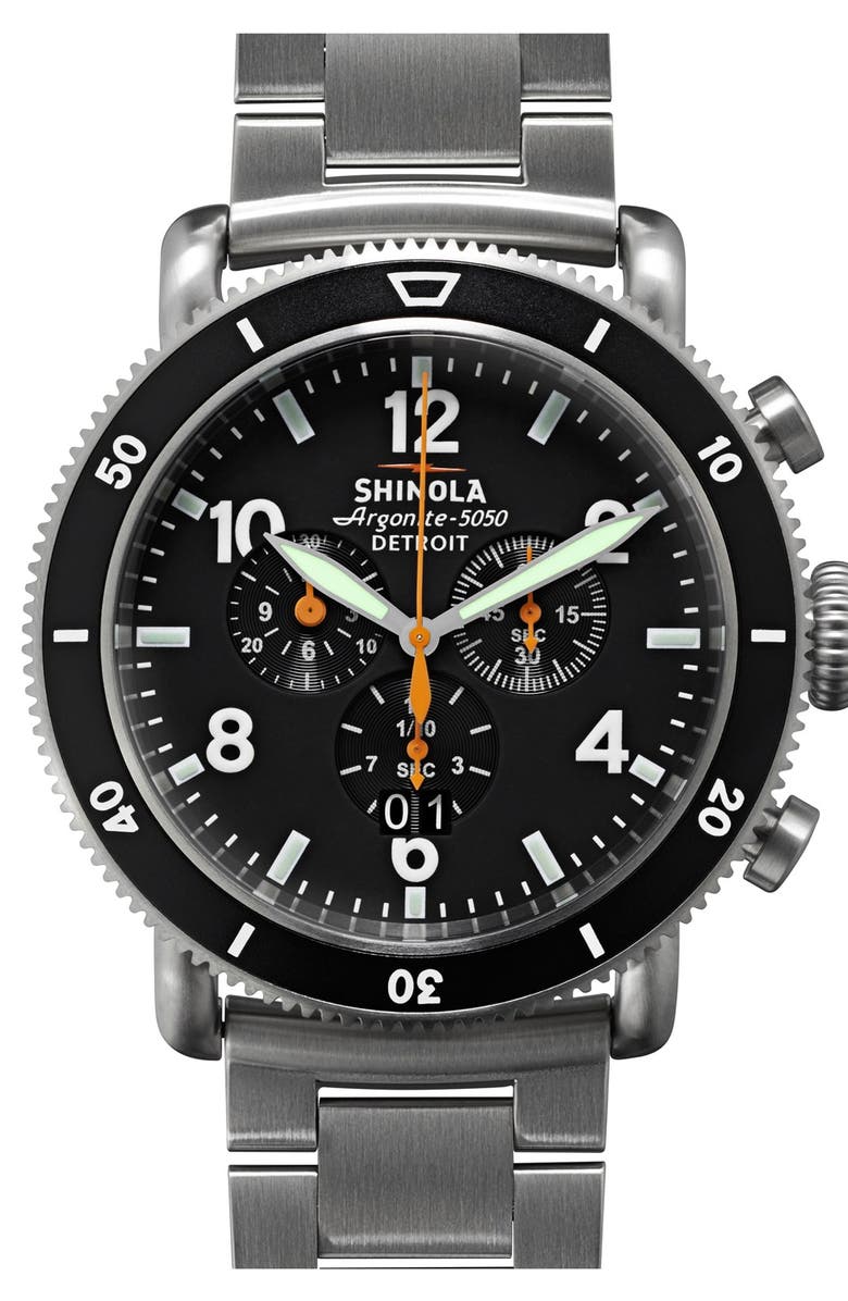 Shinola The Black Blizzard Chronograph Interchangeable Strap Watch, 48mm, Main, color, Silver/ Black